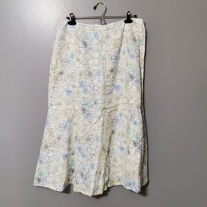 Kim Rogers 100% Linen White Floral A-Line Skirt Size 10